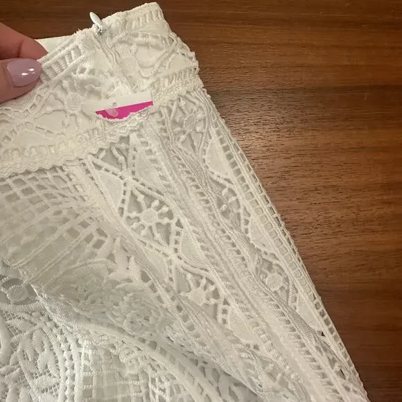 Farm Rio White Guipure Crochet Lace Midi Skirt, Coastal Bridal Boho Beachy Large - Picture 8 of 16